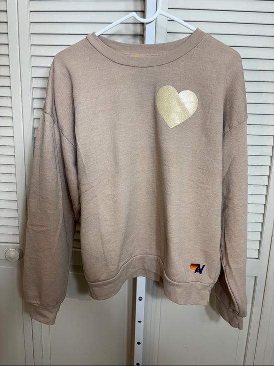 Aviator Nation Tops - Aviator Nation Beige Fleeced Sweatshirt with Gold Heart Small